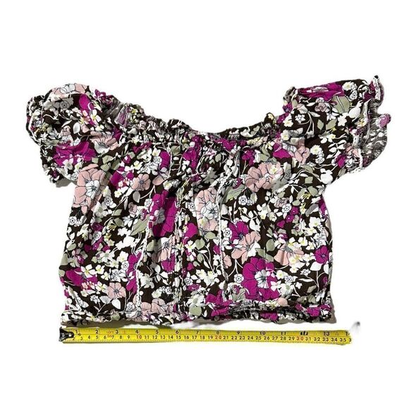 Coco + Jaimeson Women’s Brown Stone Floral Print Elastic Crop Top Blouse Size Me - Picture 6 of 13